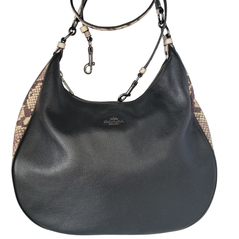 Coach Edie 31 Black Pebbled Leather Snakeskin Python Hobo Bag F57503